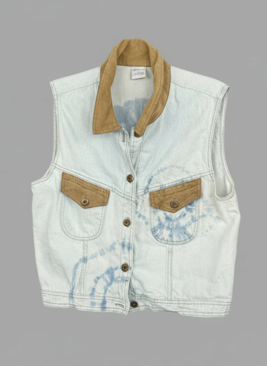 Leather Trimmed Cropped Vest - Front