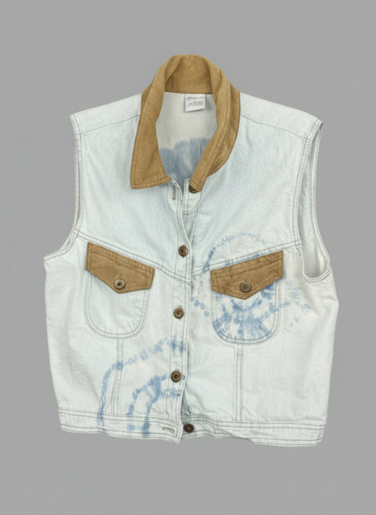 Leather Trimmed Cropped Vest - Front